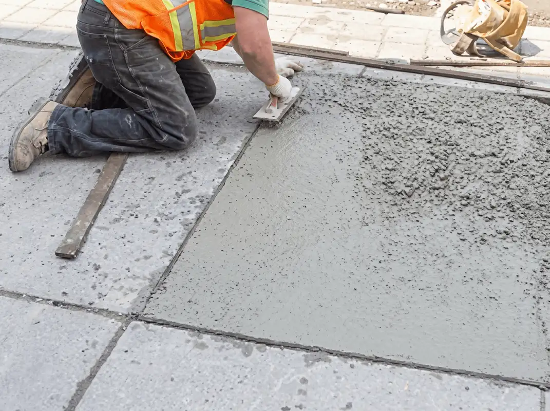 Professional repairing a concrete floor in New Haven, CT