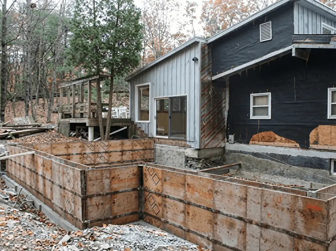 Prepared site with foundation forms for home remodeling and addition project in New Haven, CT